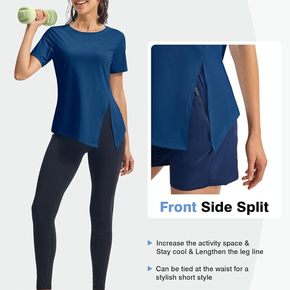 Women's Short Sleeve Workout Tops T-Shirts Breathable Quick Dry UPF 30+ Athletic - Picture 4 of 7